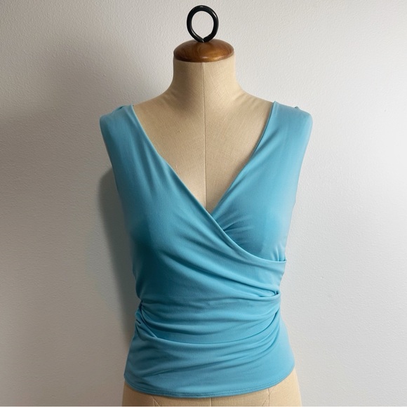 Catherine Brule V-Neck Cross Front Top Turquoise Stretch Size 2 - Picture 1 of 5